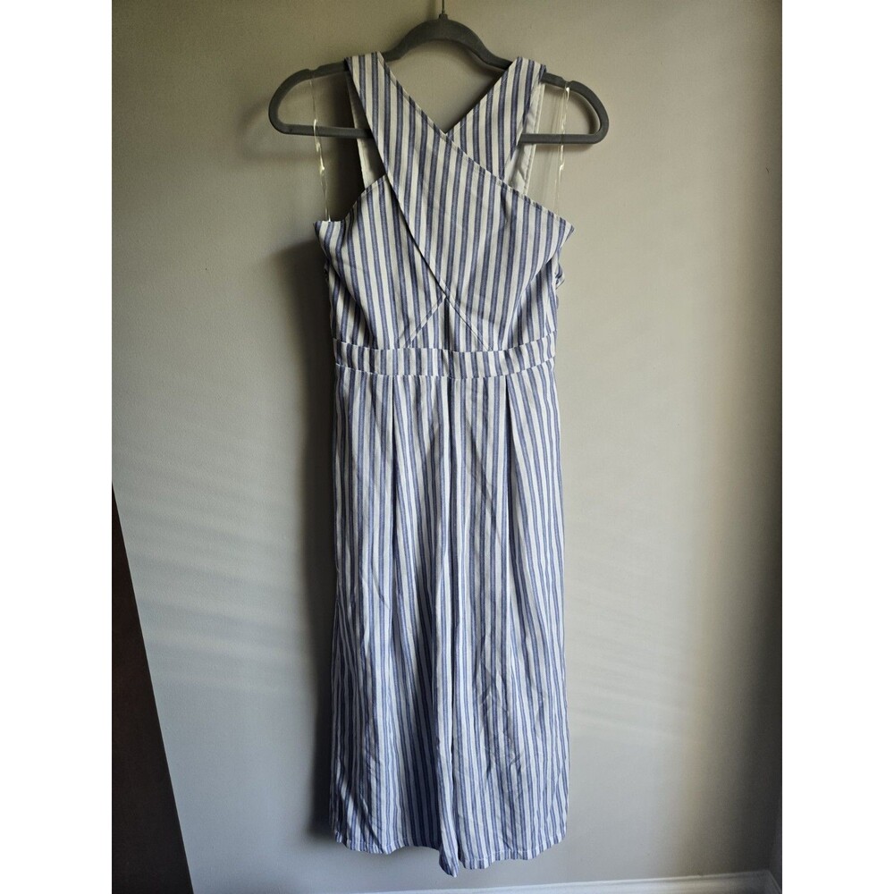 GB Girls Size 16 Criss Cross Front Jumpsuit White Blue Sleeveless Waist Tie